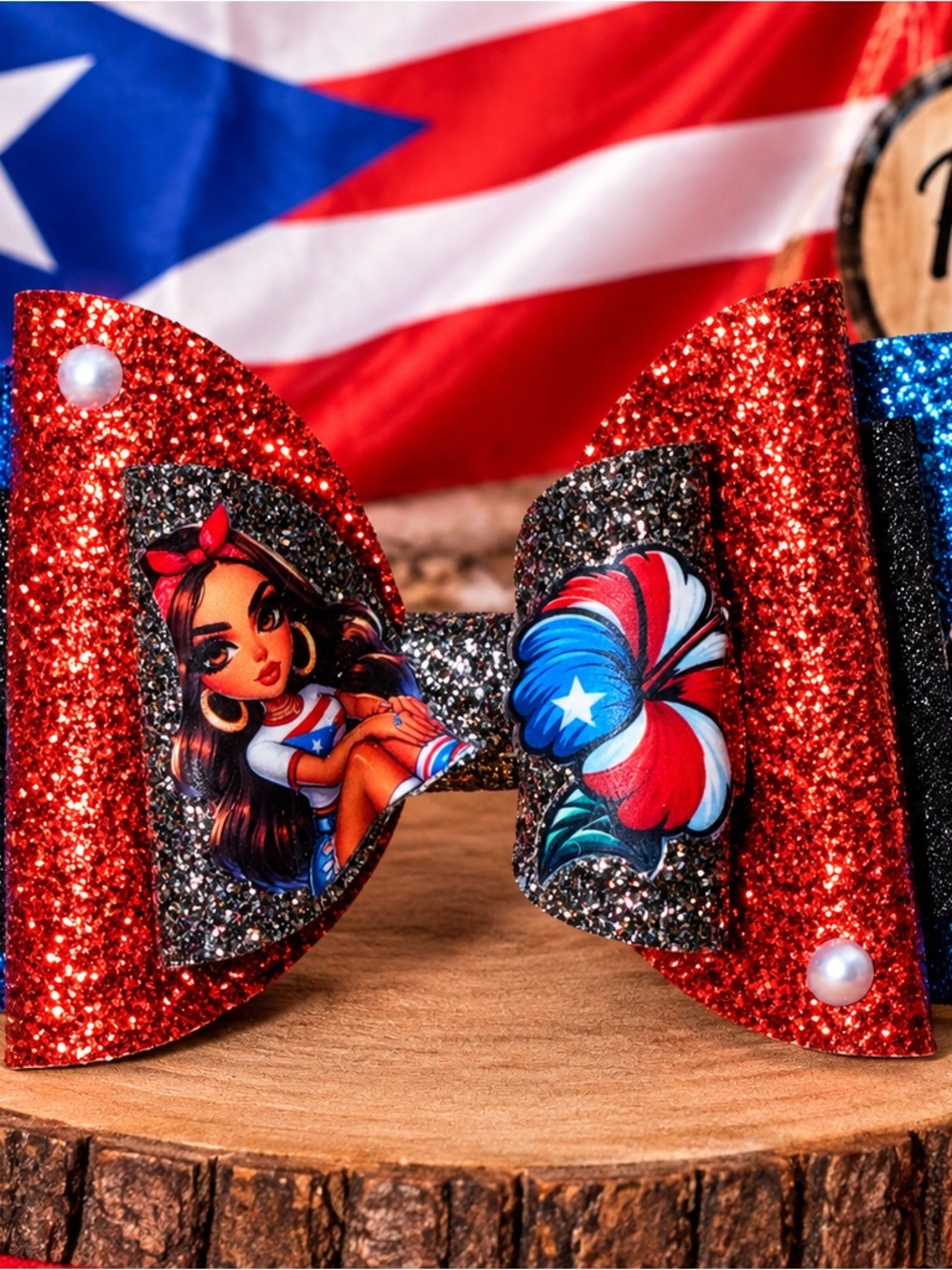 Sparkling Red Glitter PR Patriotic Kids Hair Bow